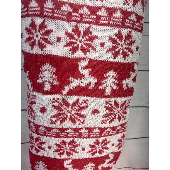 Holiday Style Knit Christmas Tree Skirt 40” White Fur Trim Nordic Print Snowflak - Picture 4 of 7